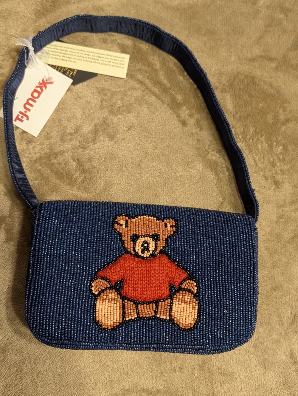Teddy Bear Beaded Navy Shoulder Bag